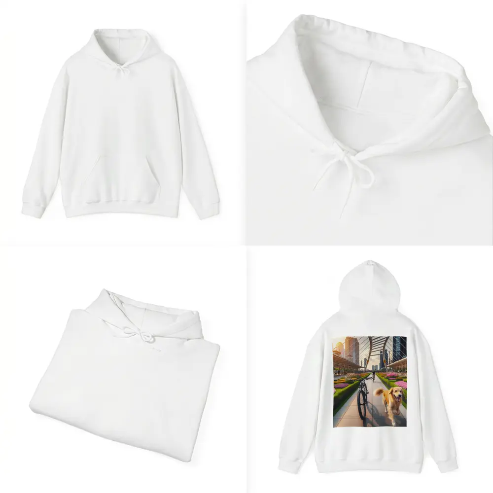 Golden Retriever Running Urban Park Cityscape – Hoodies