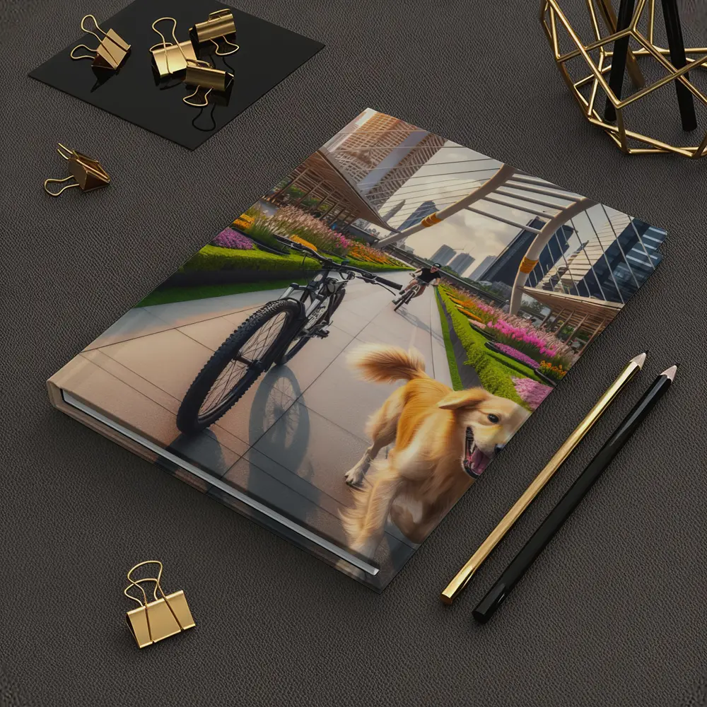 Golden Retriever Running Urban Park Cityscape – Notebooks