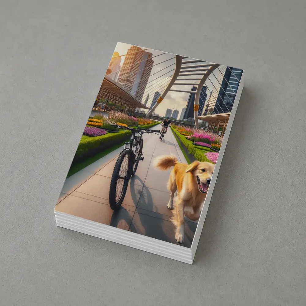 Golden Retriever Running Urban Park Cityscape – Postcards