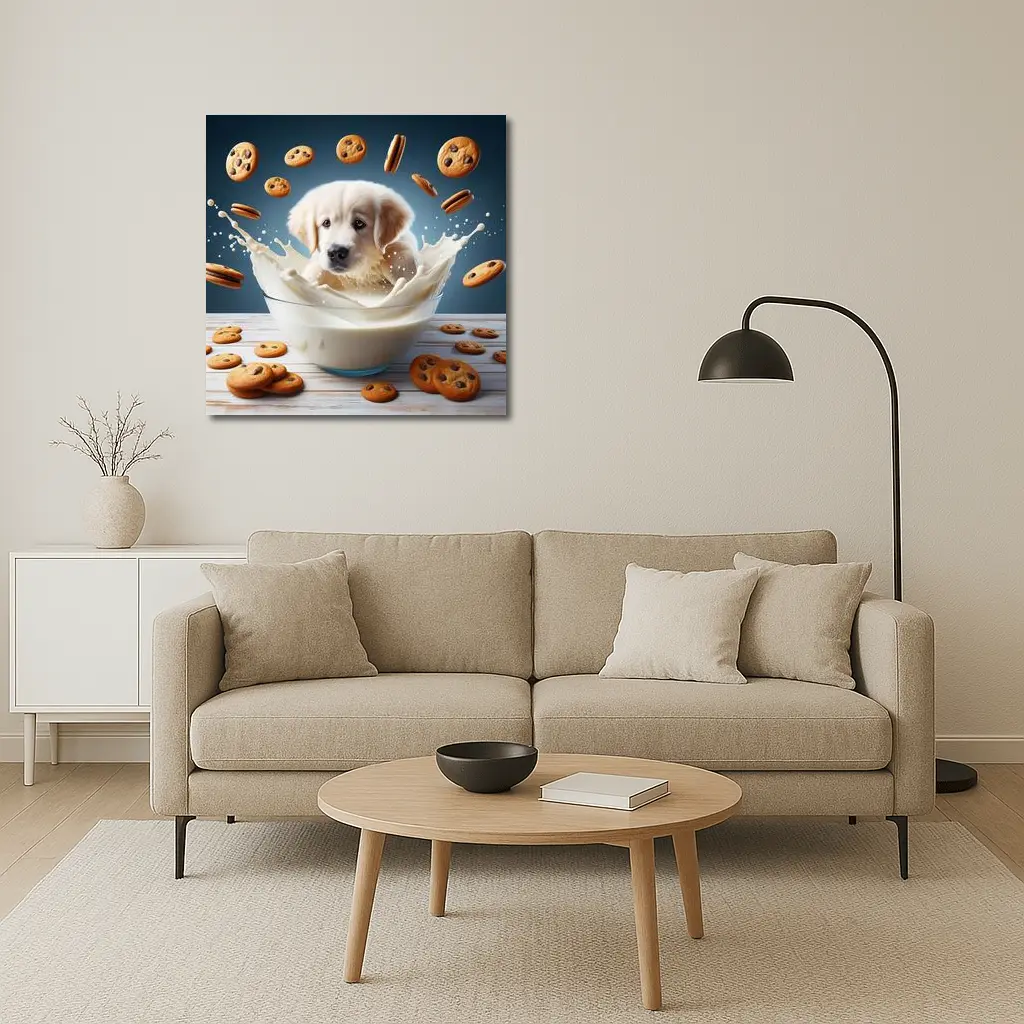 Golden Retriever Puppy Milk Bowl Cookies – Wall Art