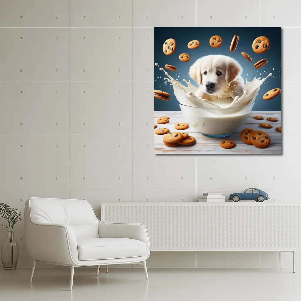 Golden Retriever Puppy Milk Bowl Cookies – Wall Art