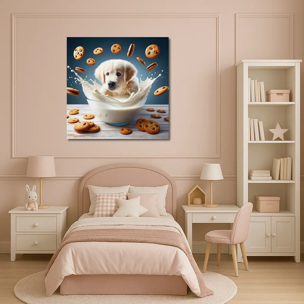 Golden Retriever Puppy Milk Bowl Cookies – Wall Art