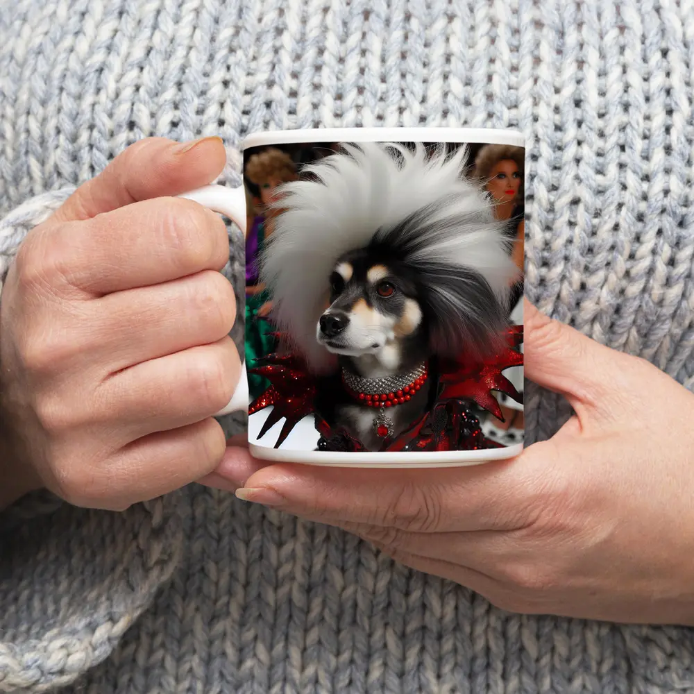 Glamorous Dog Fashion Show Runway Scene – Mugs