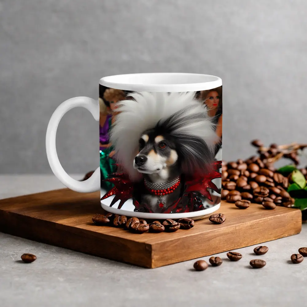 Glamorous Dog Fashion Show Runway Scene – Mugs