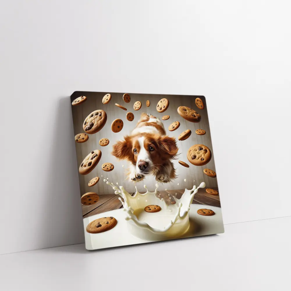Spaniel Dog Diving Into Milk Cookies – Wall Art
