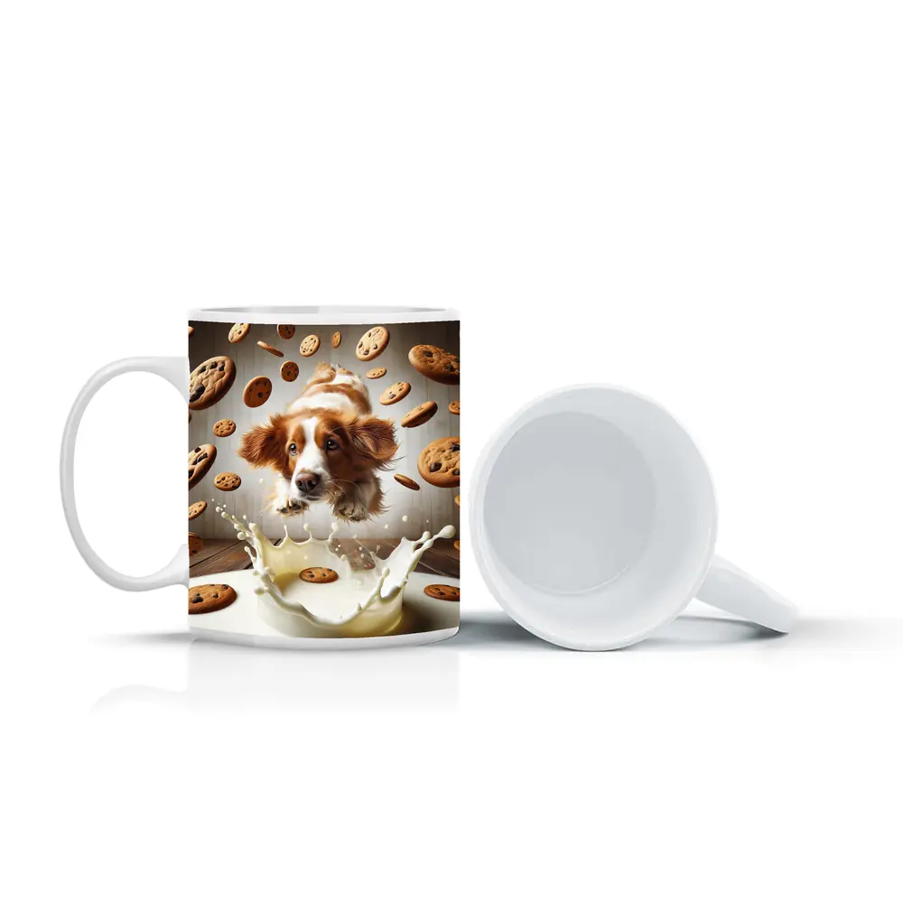 Spaniel Dog Diving Into Milk Cookies – Mugs