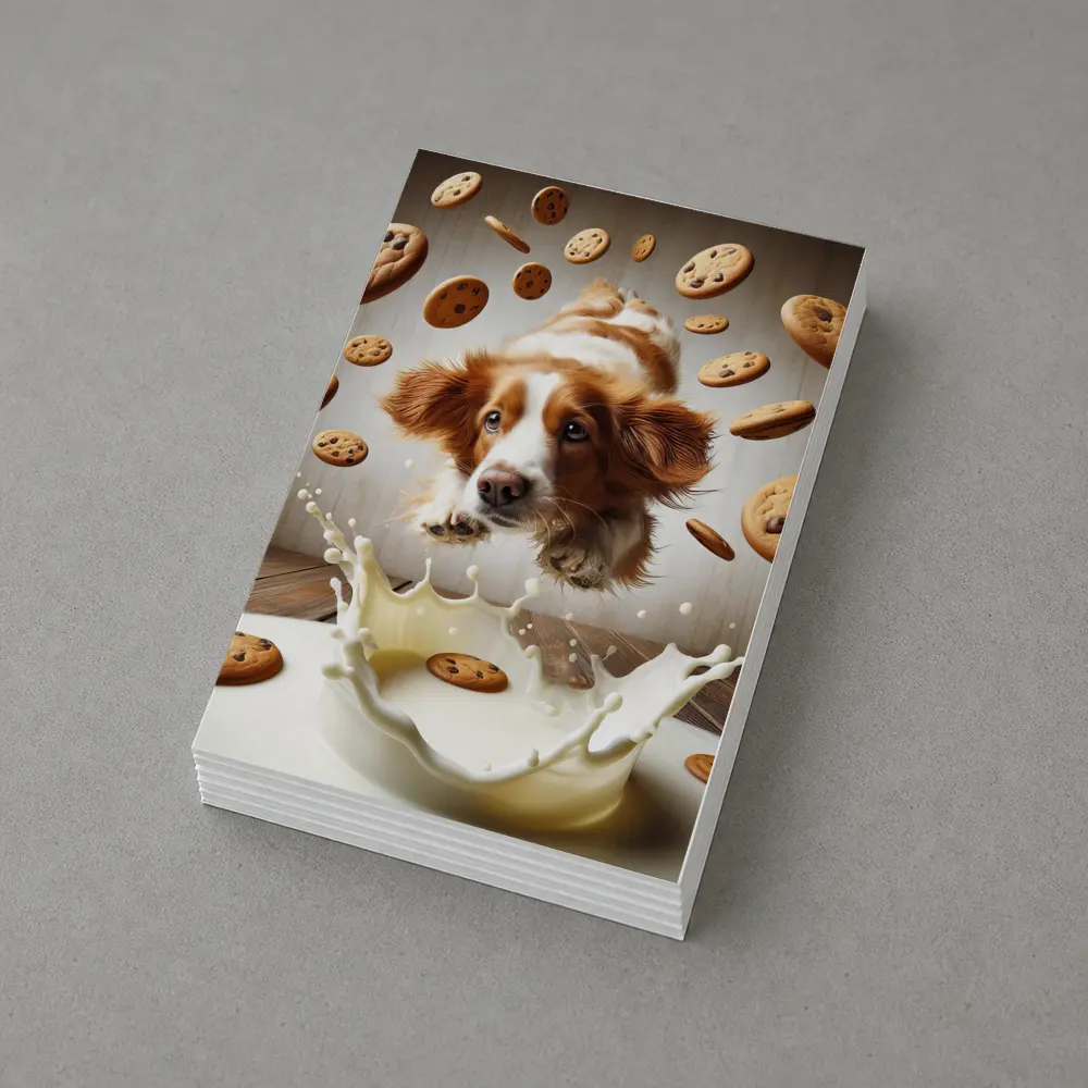 Spaniel Dog Diving Into Milk Cookies – Postcards