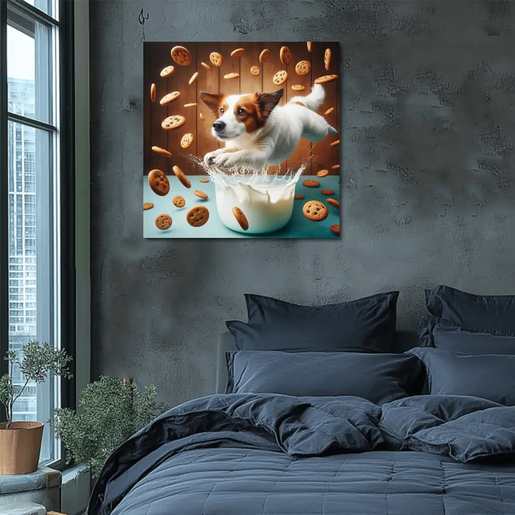 Jack Russell Terrier Jumping Into Milk Cookies – Wall Art