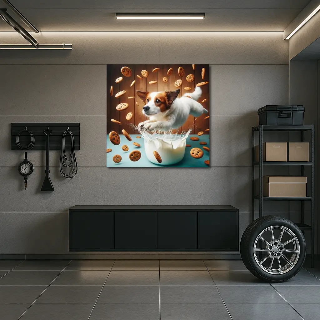 Jack Russell Terrier Jumping Into Milk Cookies – Wall Art