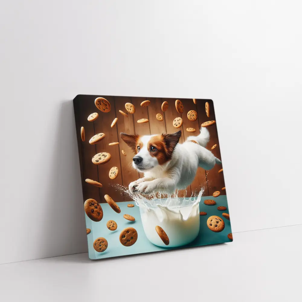 Jack Russell Terrier Jumping Into Milk Cookies – Wall Art