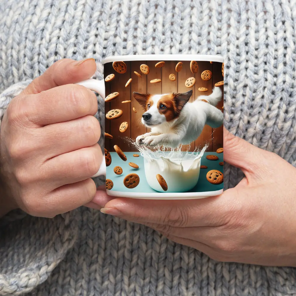 Jack Russell Terrier Jumping Into Milk Cookies – Mugs