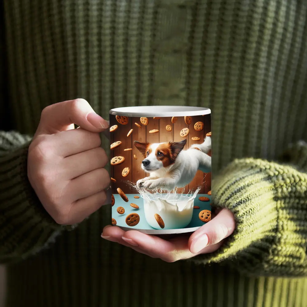 Jack Russell Terrier Jumping Into Milk Cookies – Mugs
