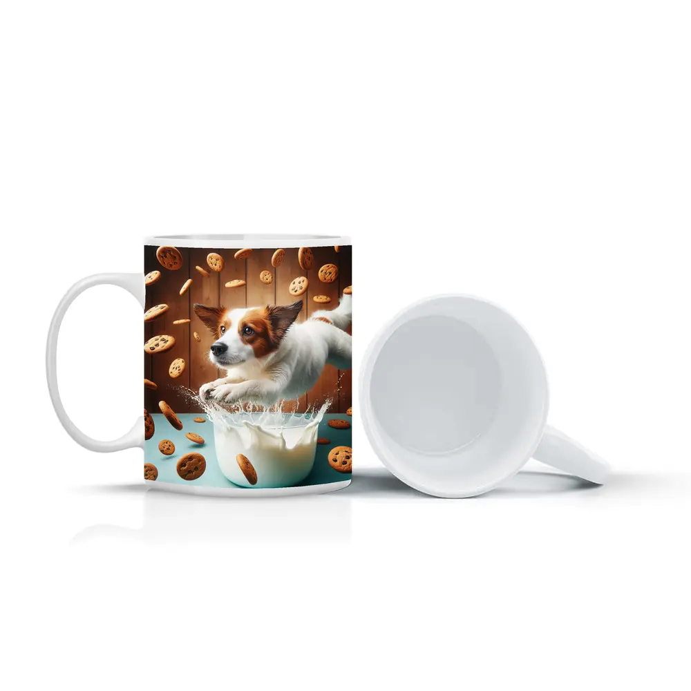 Jack Russell Terrier Jumping Into Milk Cookies – Mugs