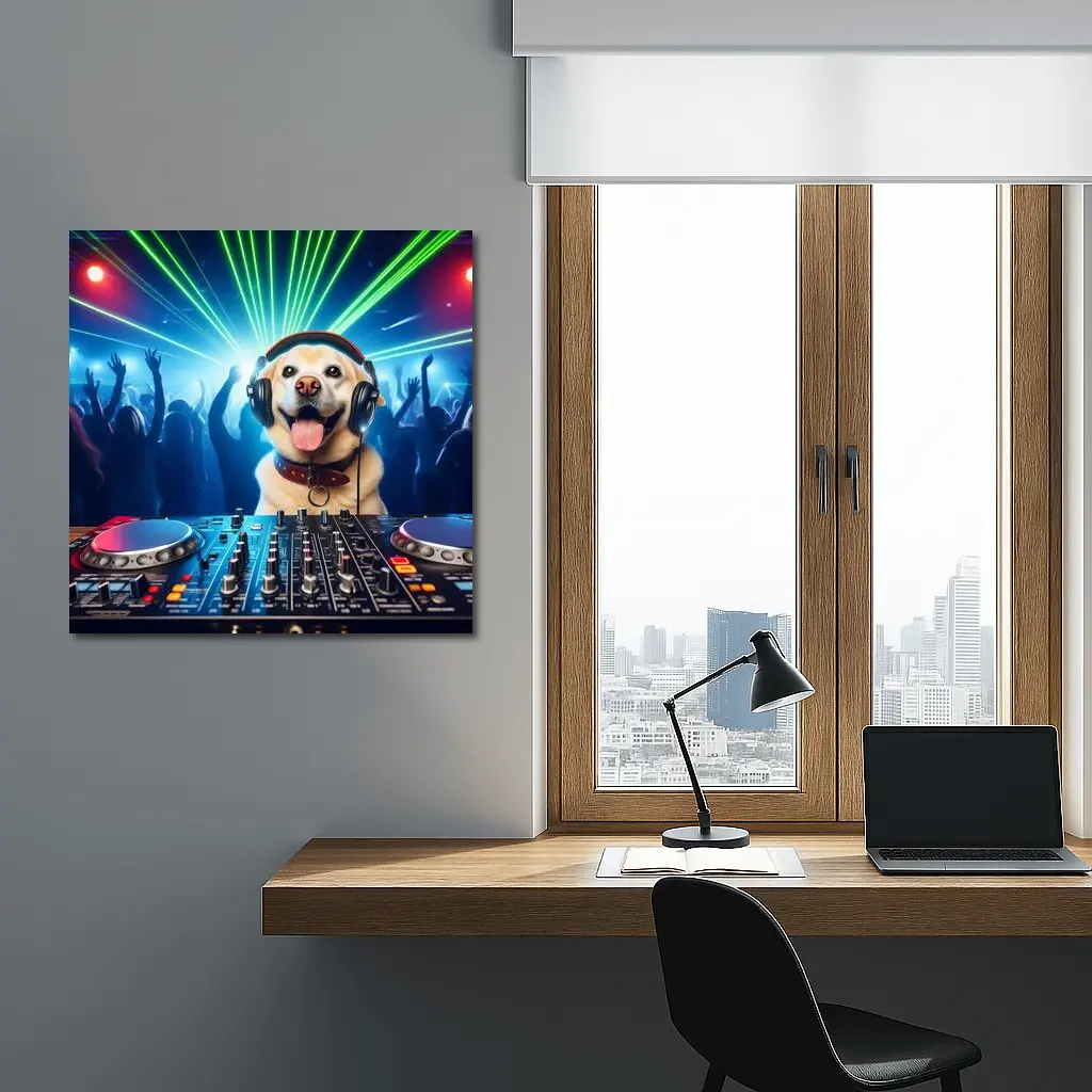 Labrador DJ Dog Party Club Neon – Wall Art