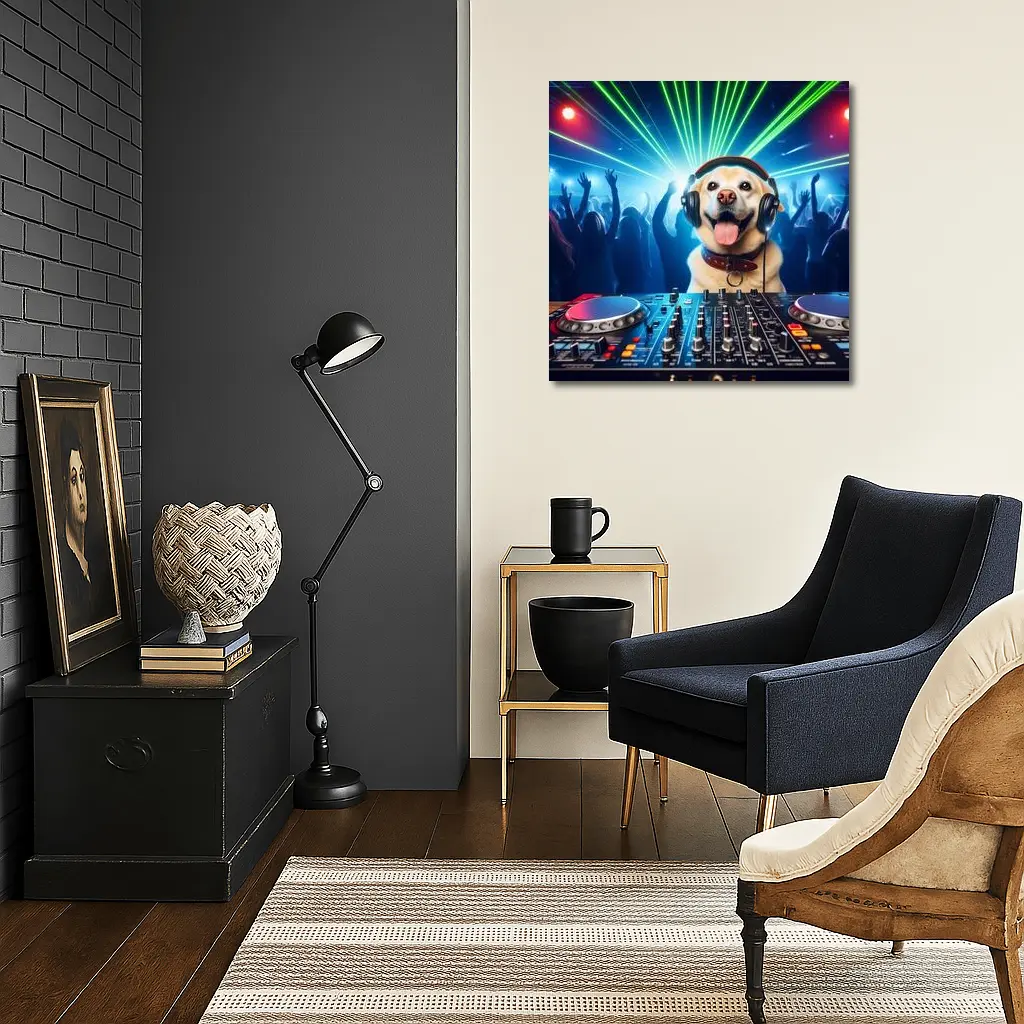 Labrador DJ Dog Party Club Neon – Wall Art