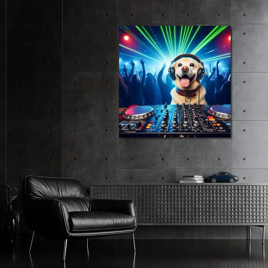 Labrador DJ Dog Party Club Neon – Wall Art