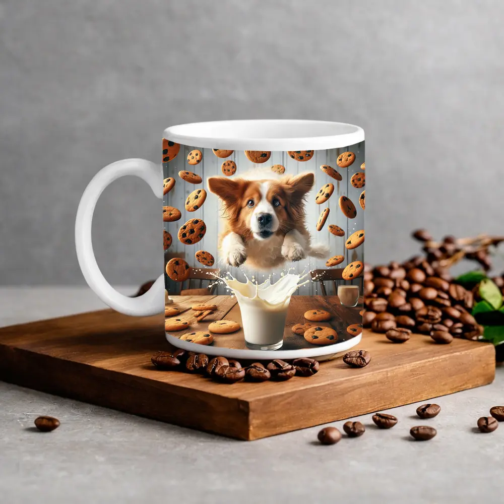 Corgi Dog Jumping Over Milk Glass Cookies – Mugs