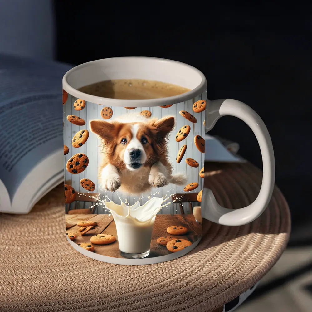 Corgi Dog Jumping Over Milk Glass Cookies – Mugs