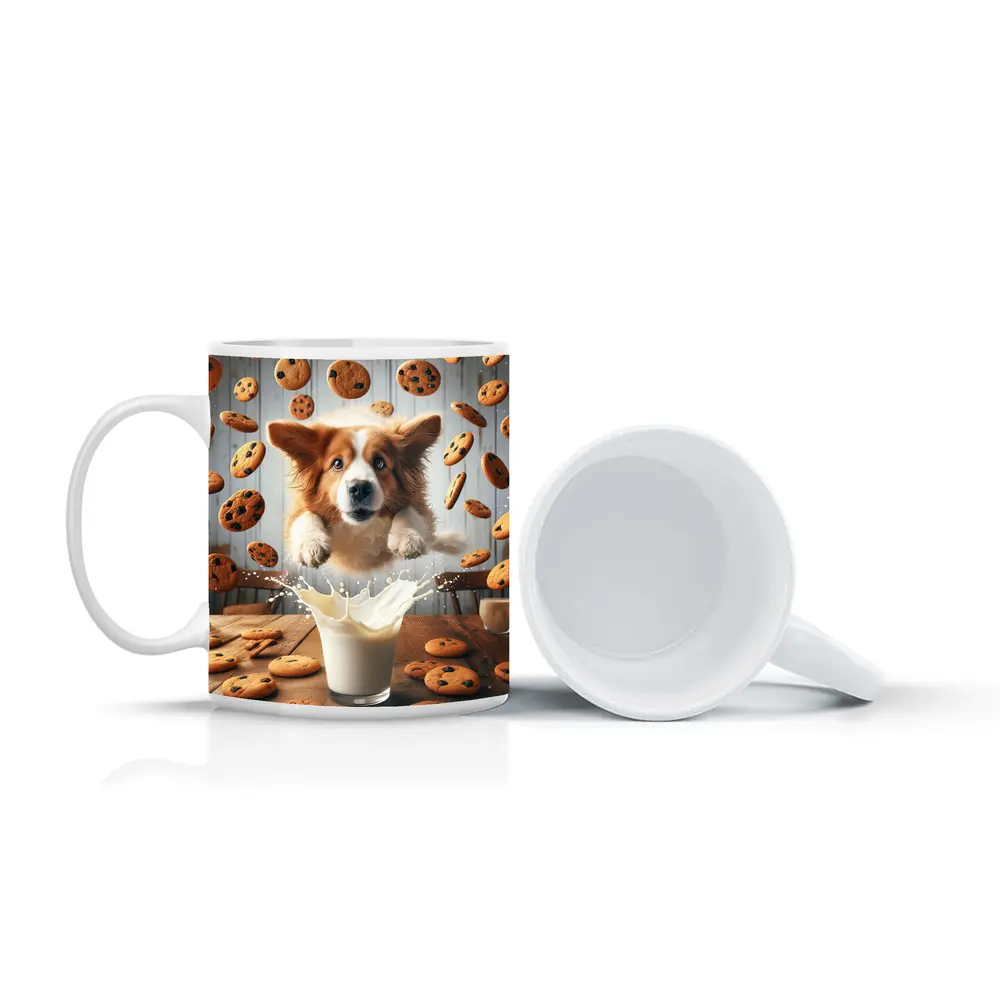 Corgi Dog Jumping Over Milk Glass Cookies – Mugs