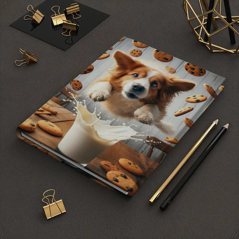 Corgi Dog Jumping Over Milk Glass Cookies – Notebooks