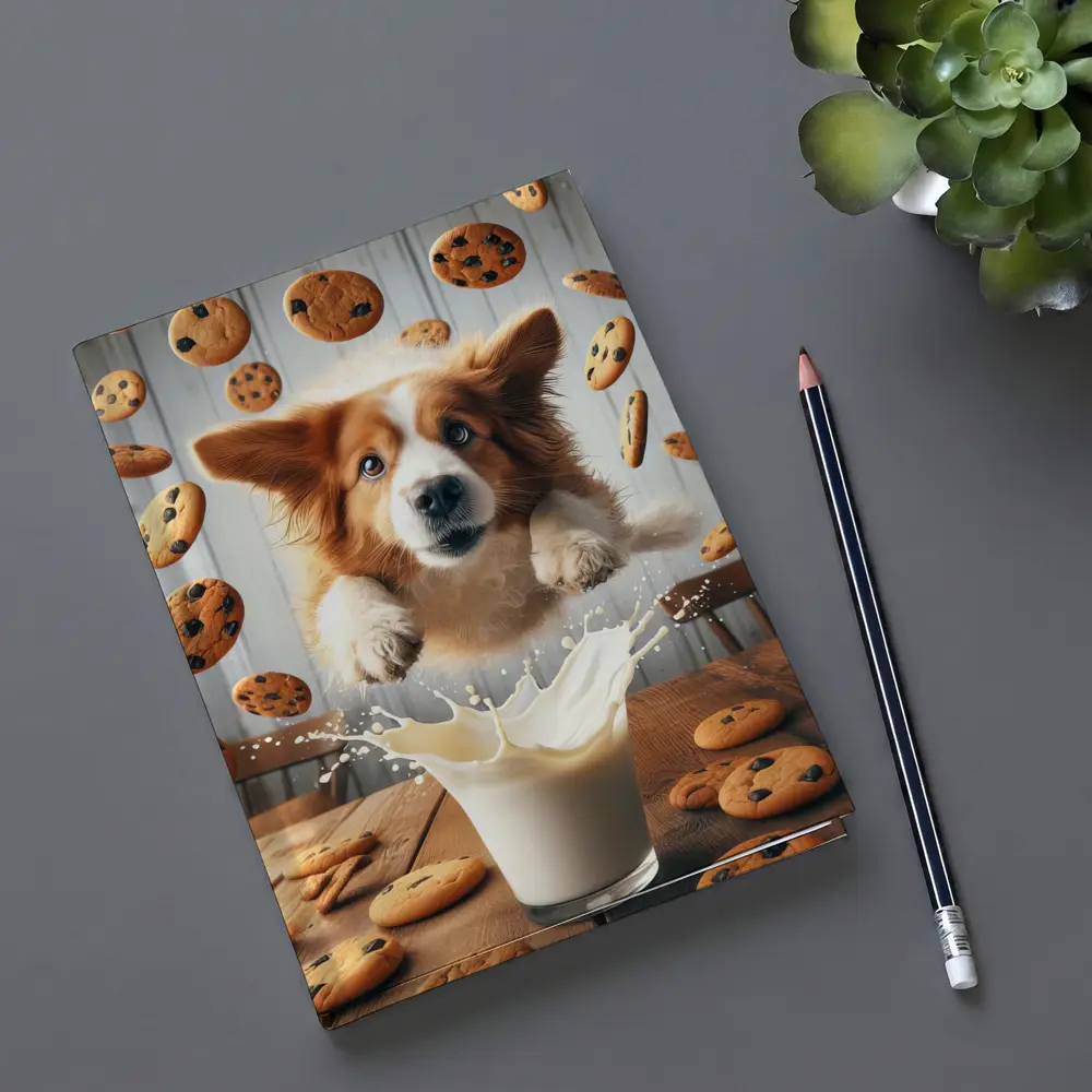 Corgi Dog Jumping Over Milk Glass Cookies – Notebooks
