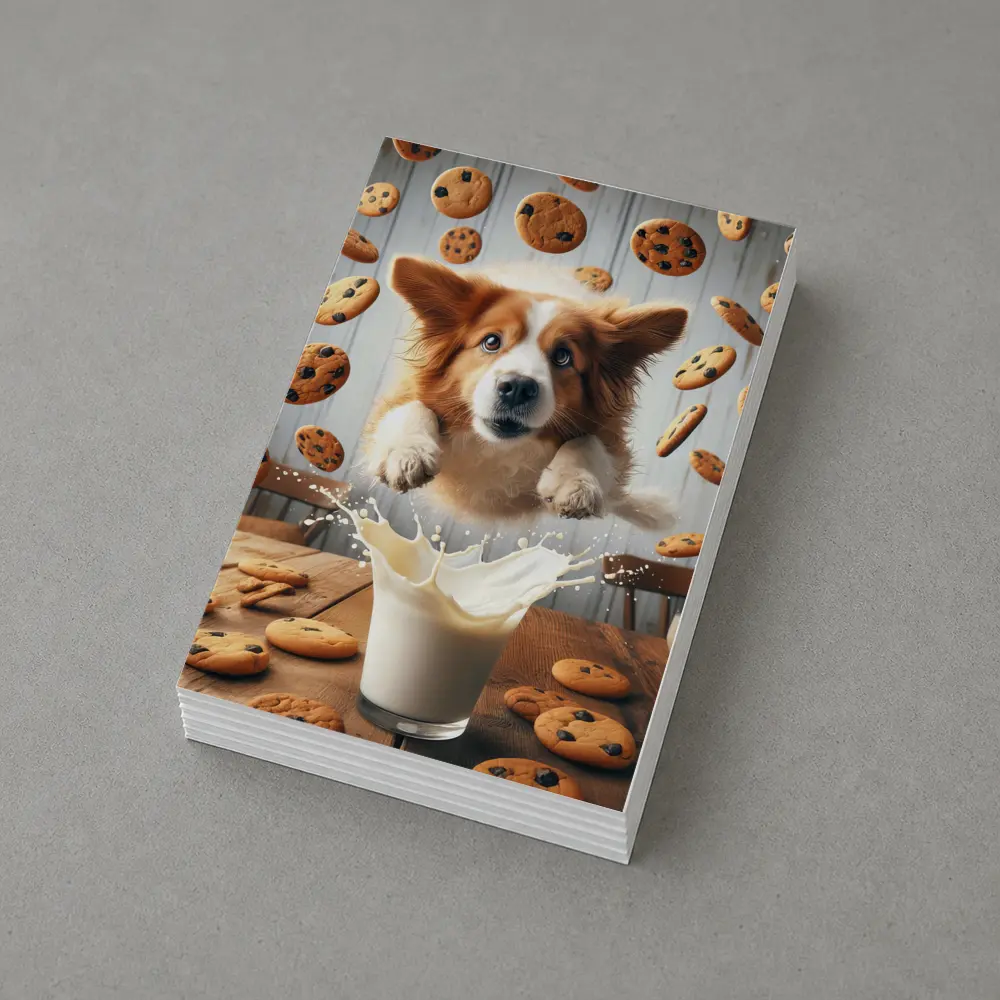 Corgi Dog Jumping Over Milk Glass Cookies – Postcards