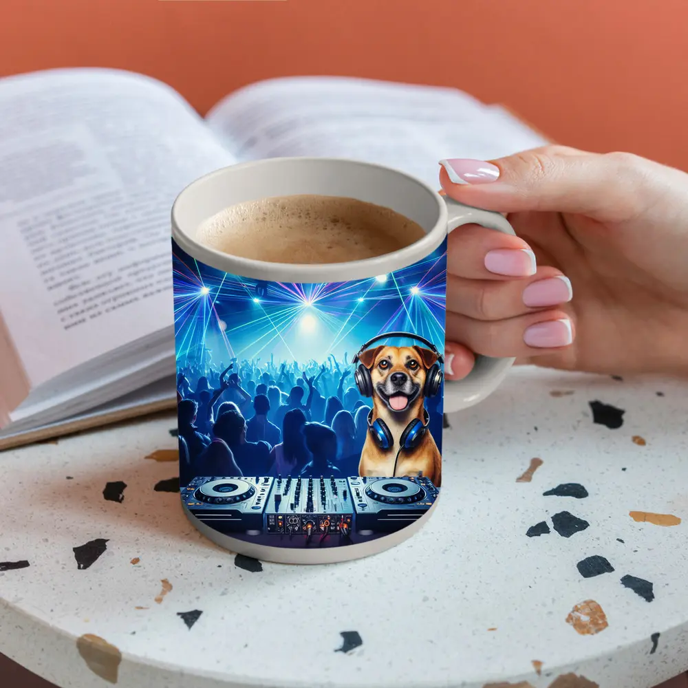 Happy Dog DJ Spinning at Night Club – Mugs