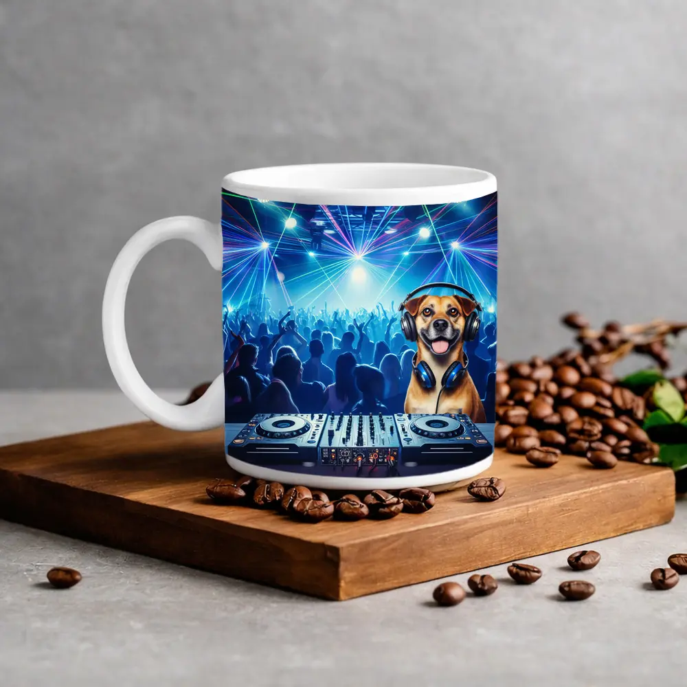 Happy Dog DJ Spinning at Night Club – Mugs