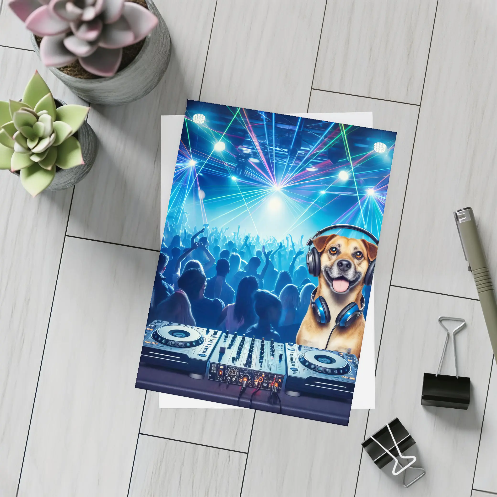 Happy Dog DJ Spinning at Night Club – Postcards