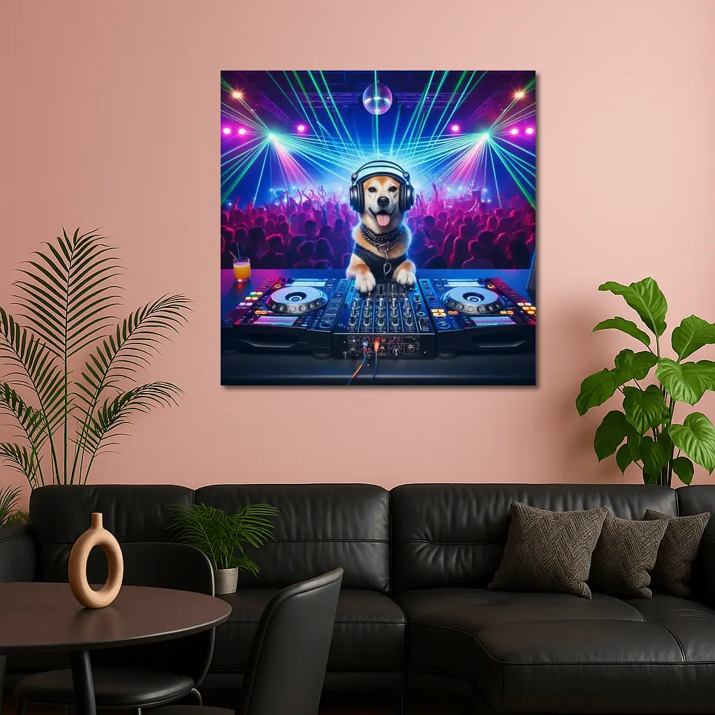 Golden Dog DJ Club Neon Party – Wall Art