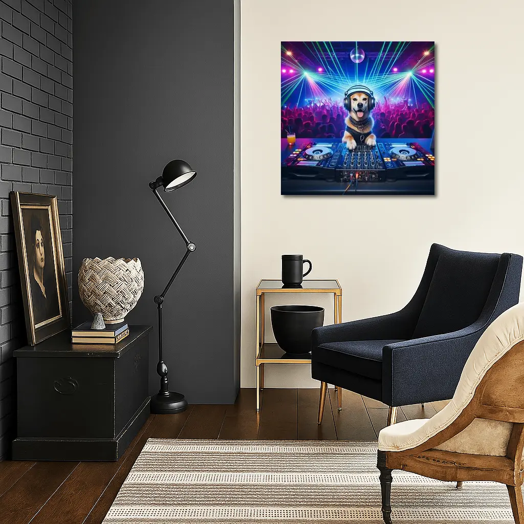 Golden Dog DJ Club Neon Party – Wall Art