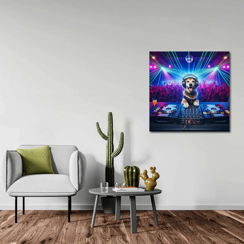 Golden Dog DJ Club Neon Party – Wall Art