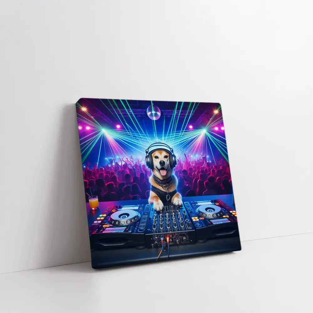 Golden Dog DJ Club Neon Party – Wall Art
