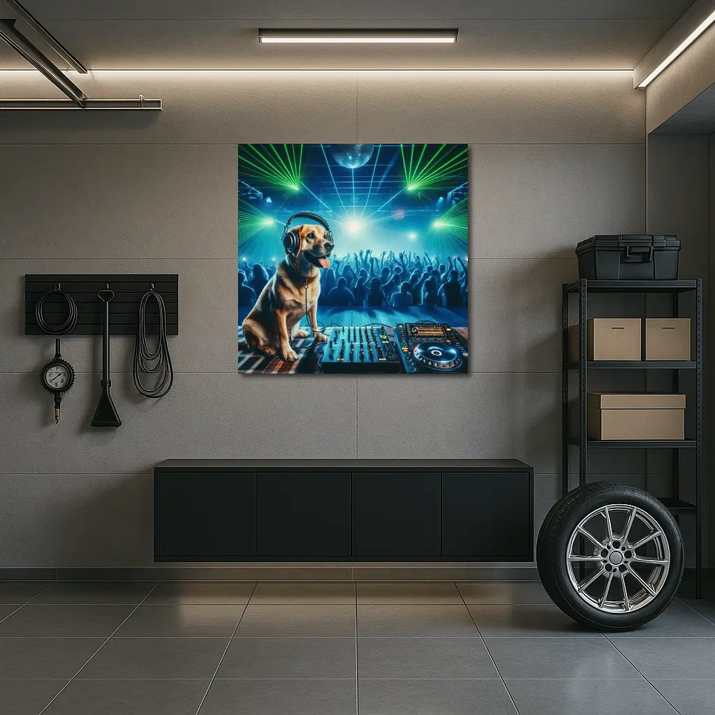 Labrador DJ Dog Nightclub Party Scene – Wall Art