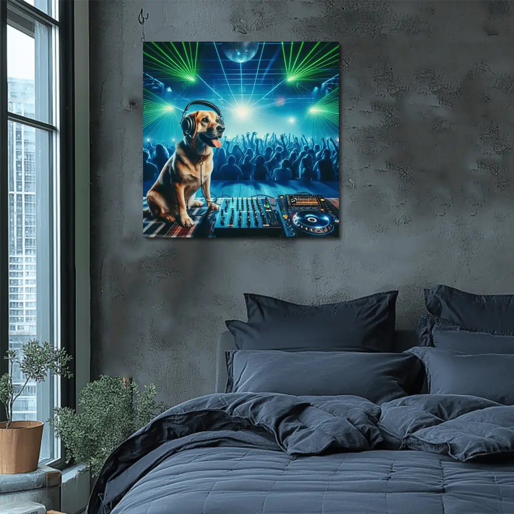Labrador DJ Dog Nightclub Party Scene – Wall Art