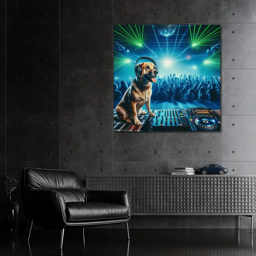 Labrador DJ Dog Nightclub Party Scene – Wall Art