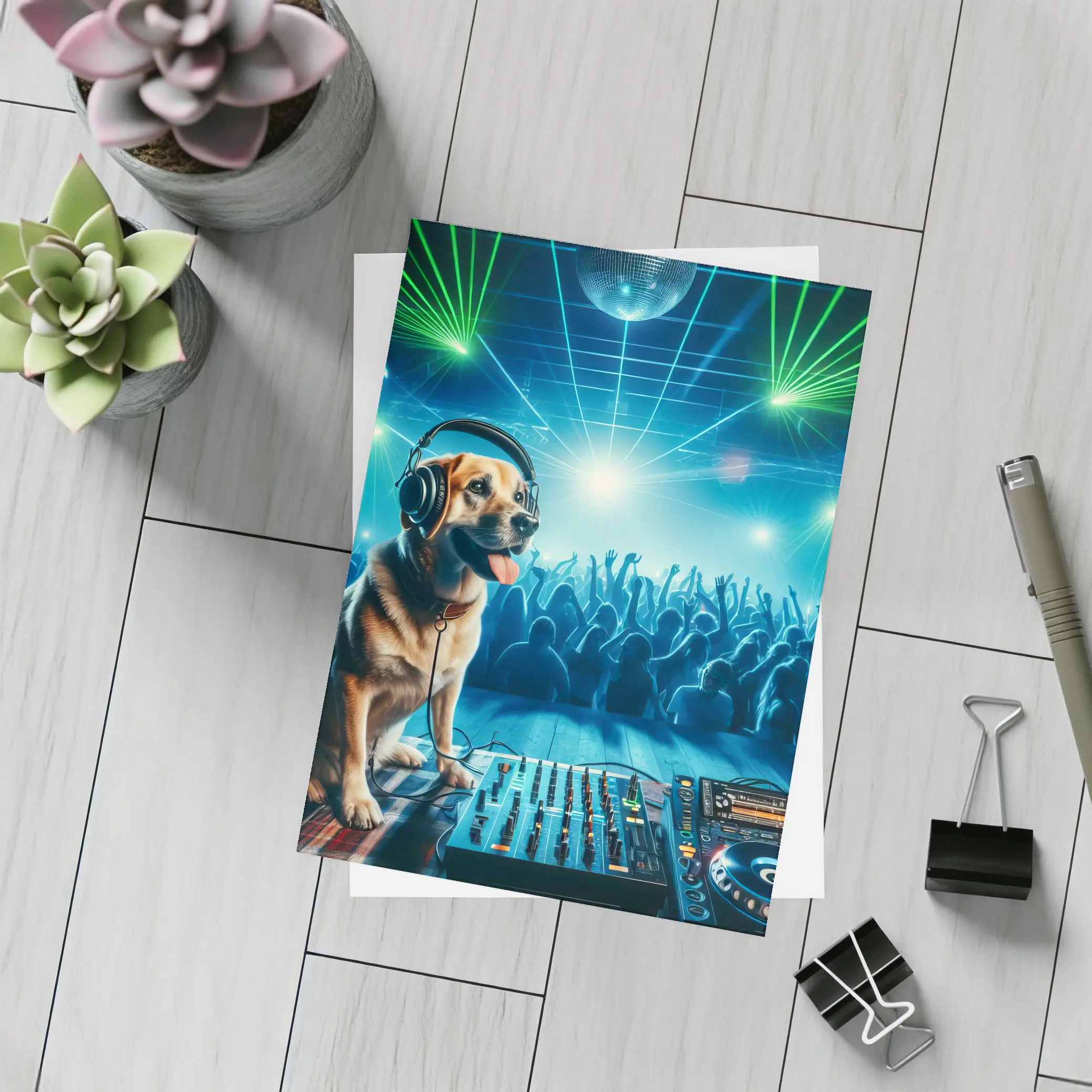 Labrador DJ Dog Nightclub Party Scene – Postcards