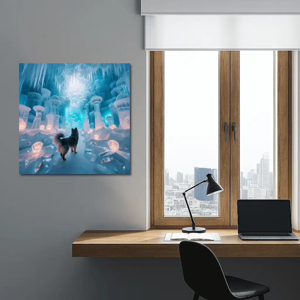 Finnish Spitz Dog In Glowing Ice Cave – Wall Art