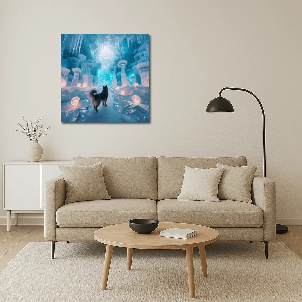 Finnish Spitz Dog In Glowing Ice Cave – Wall Art