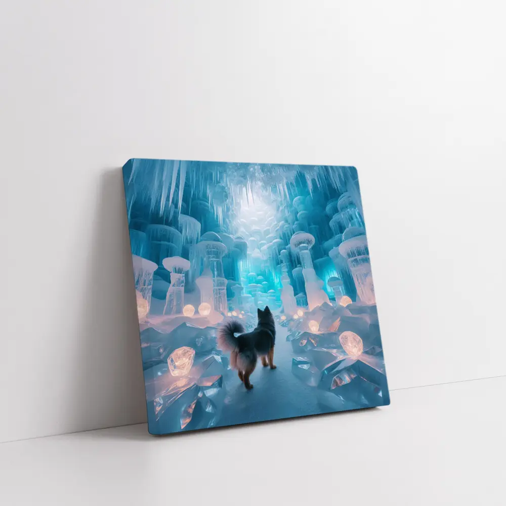 Finnish Spitz Dog In Glowing Ice Cave – Wall Art