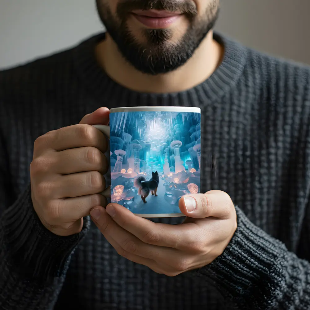 Finnish Spitz Dog In Glowing Ice Cave – Mugs