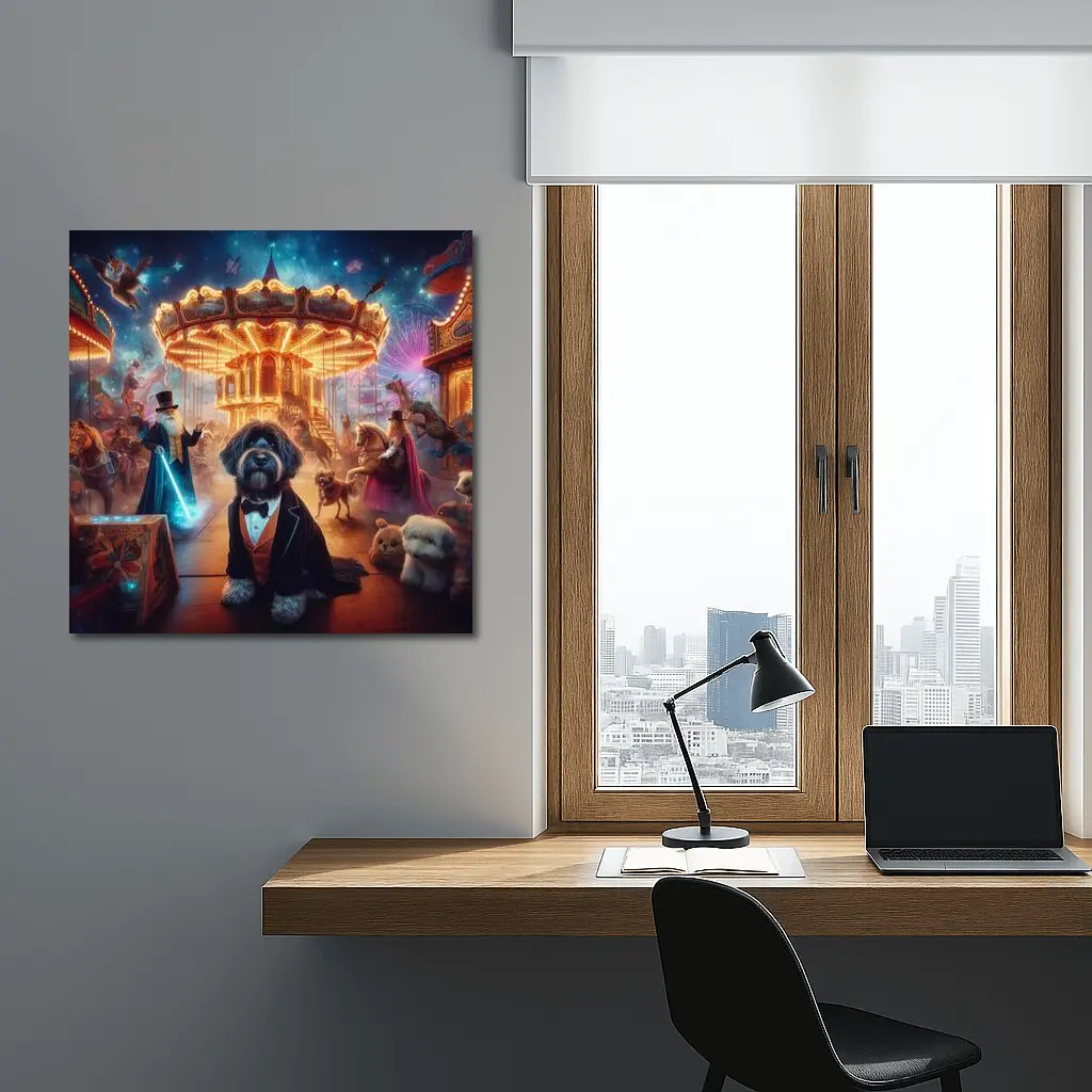 Doodle Dog Tuxedo Magical Carnival Night – Wall Art