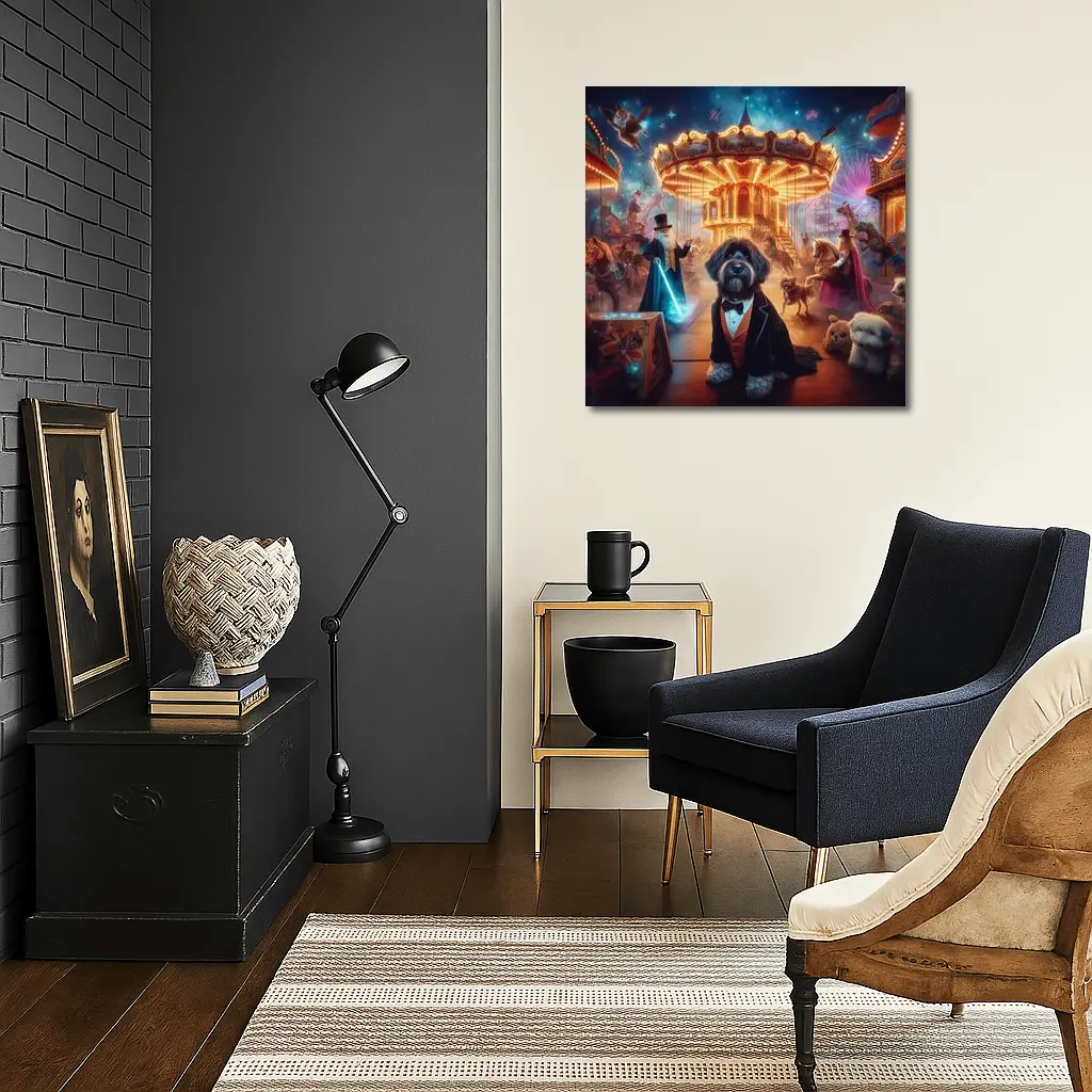 Doodle Dog Tuxedo Magical Carnival Night – Wall Art