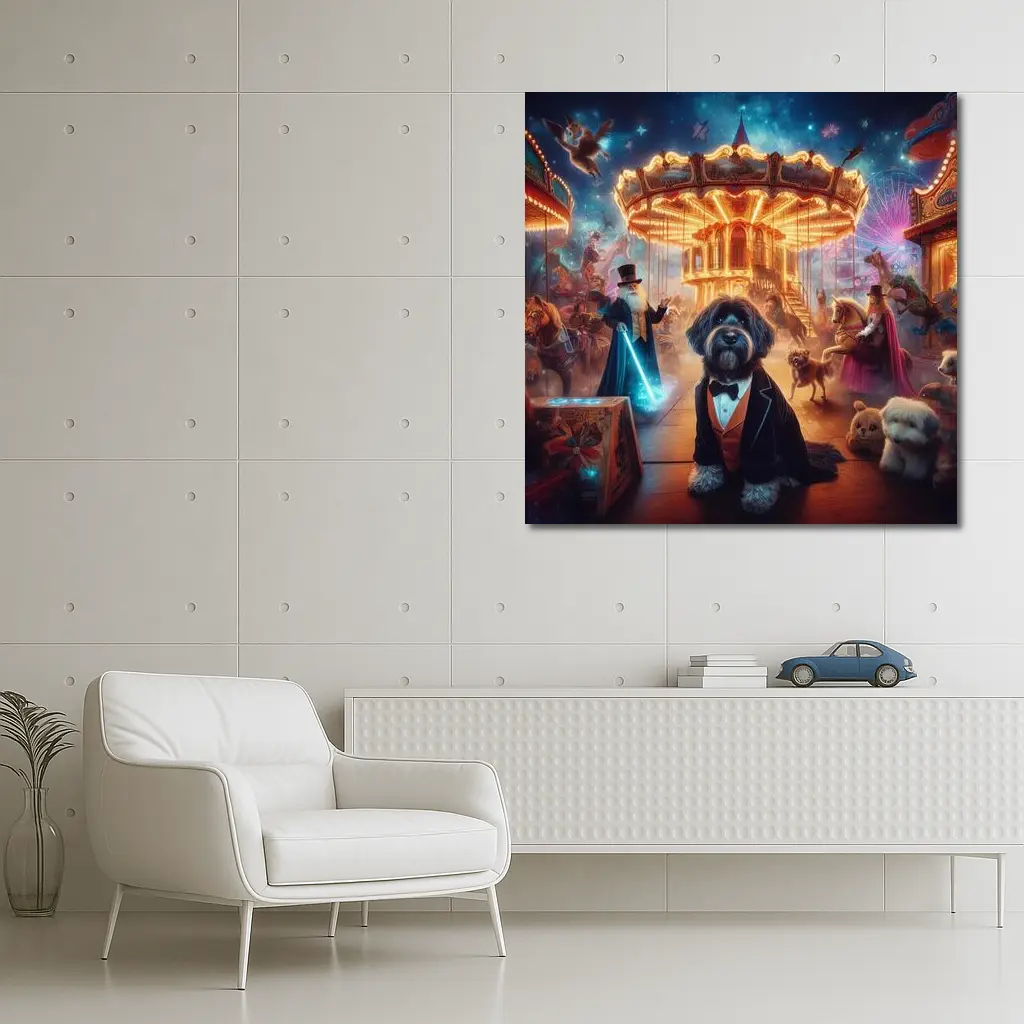 Doodle Dog Tuxedo Magical Carnival Night – Wall Art