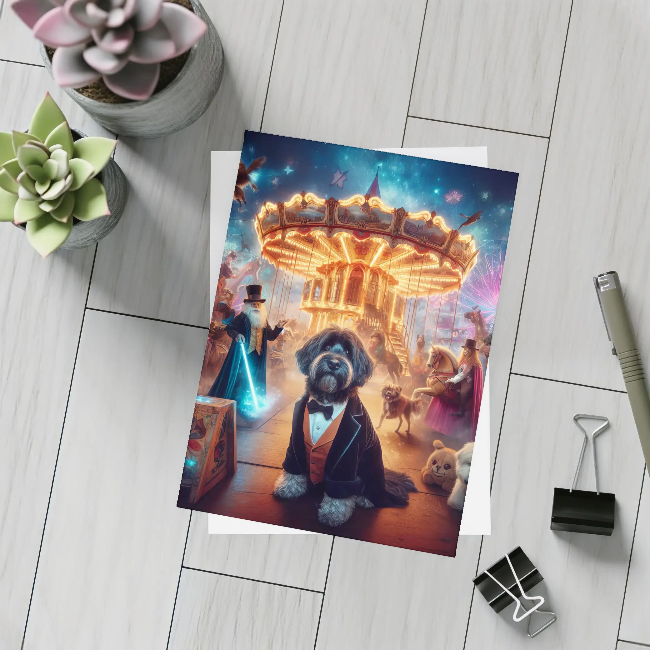 Doodle Dog Tuxedo Magical Carnival Night – Postcards