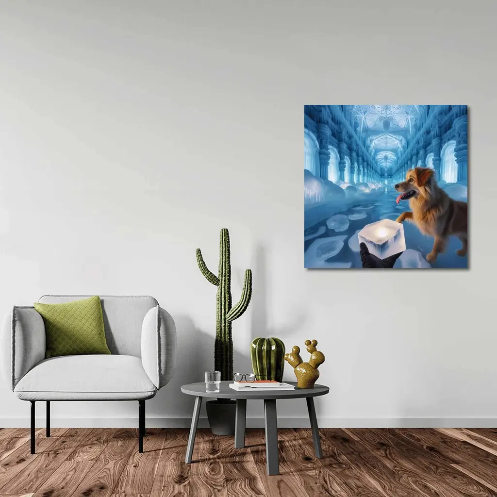 Golden Dog Exploring Magical Ice Palace – Wall Art
