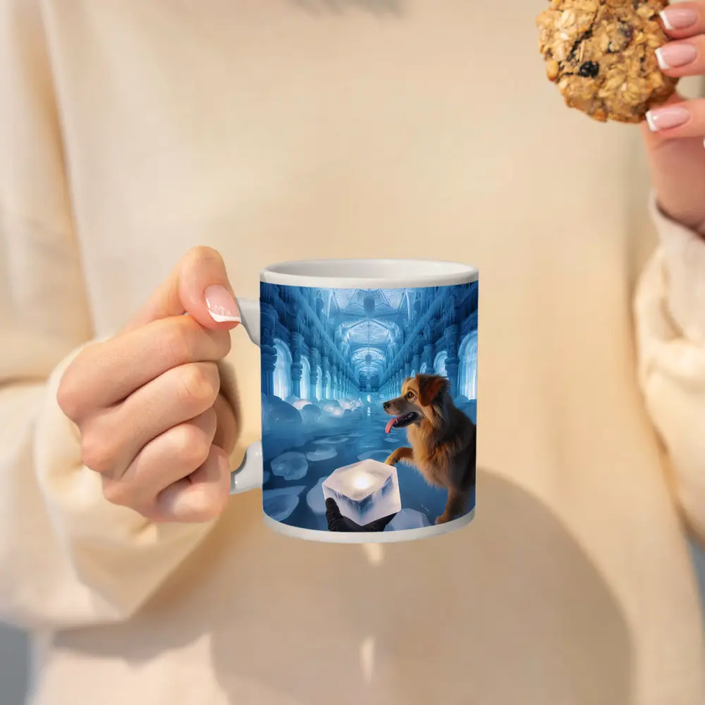 Golden Dog Exploring Magical Ice Palace – Mugs