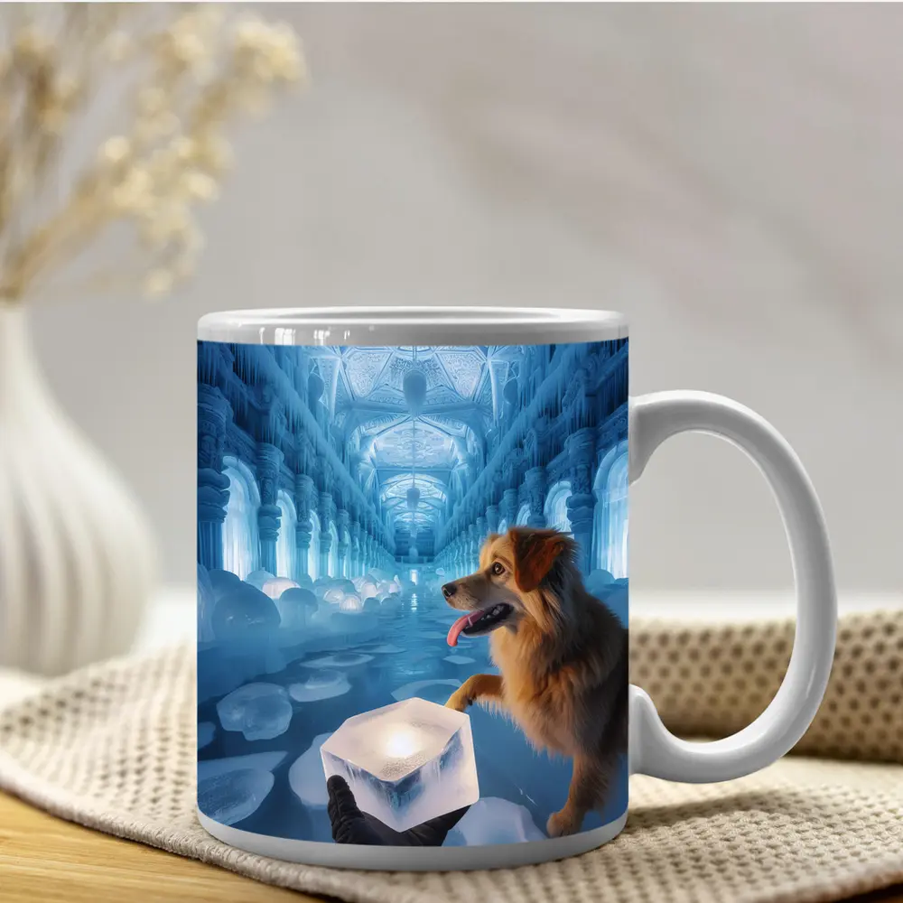 Golden Dog Exploring Magical Ice Palace – Mugs