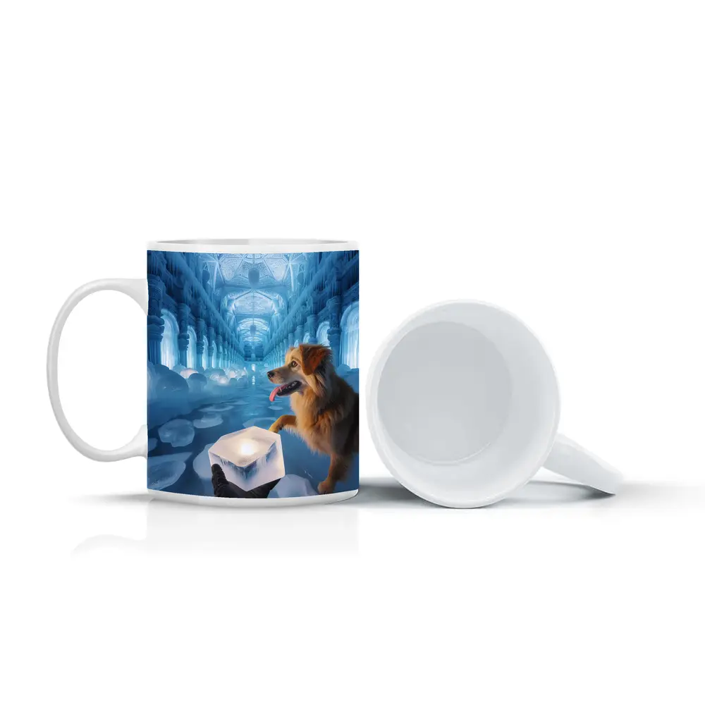 Golden Dog Exploring Magical Ice Palace – Mugs