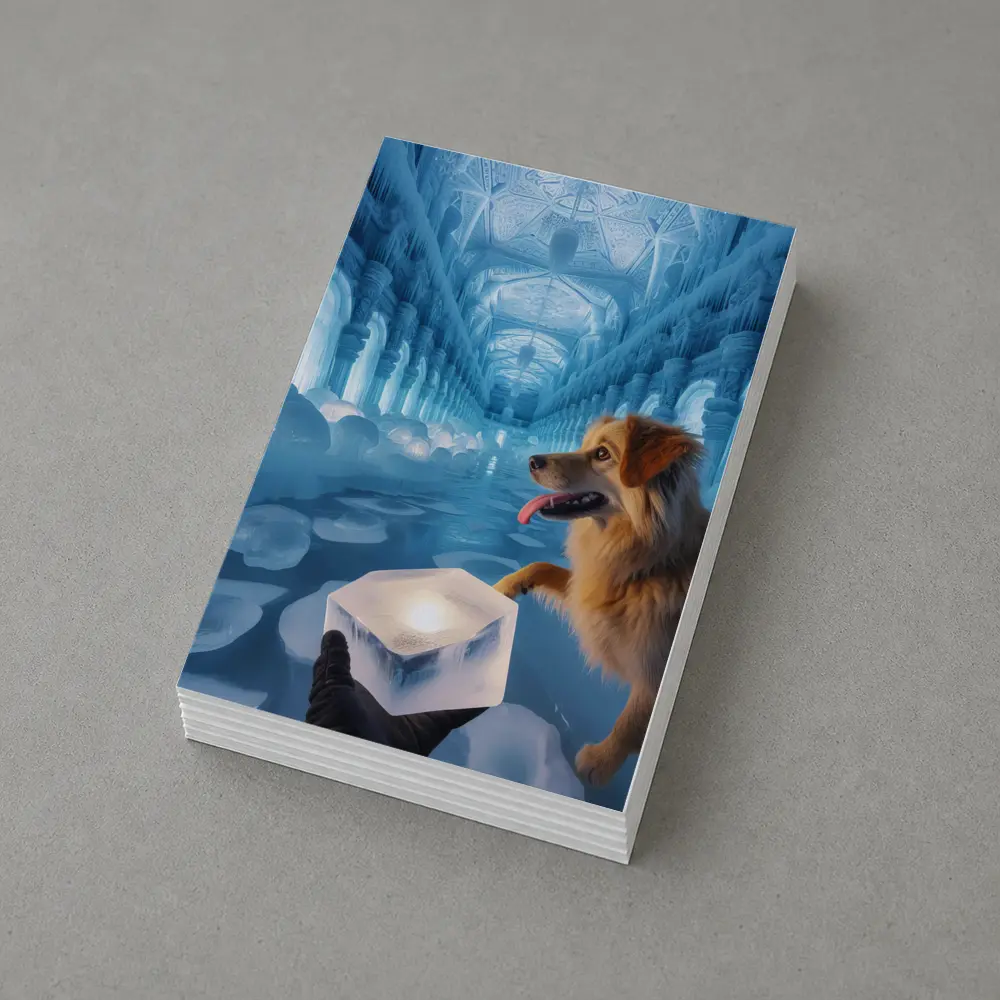 Golden Dog Exploring Magical Ice Palace – Postcards